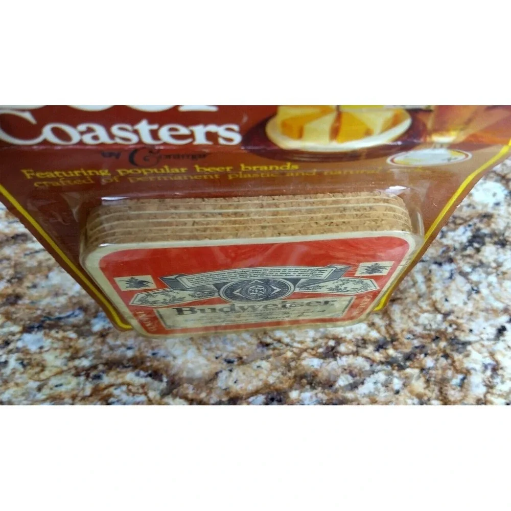 6 BUDWEISER BEER COASTERS Vintage America's Favorite Conimar‎ Cork Back Sealed